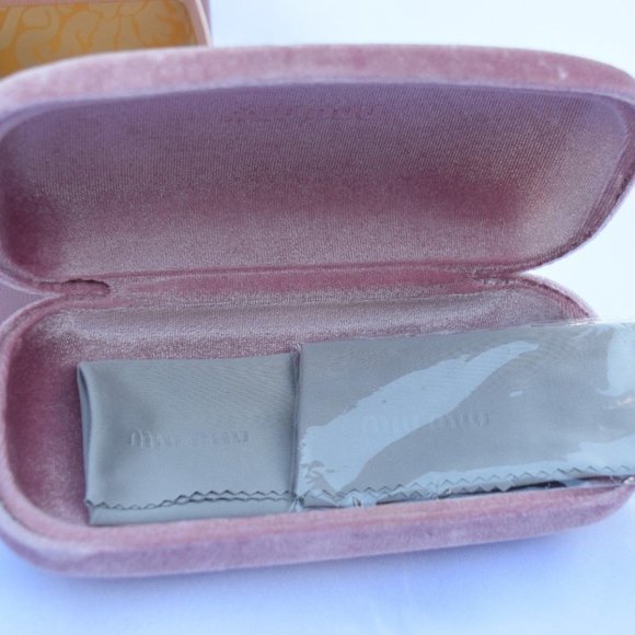 Miu Miu Sunglasses Case, Pink Velvet Clamshell,Boxed, Gray Cloth, Drawstring Bag - Picture 6 of 12